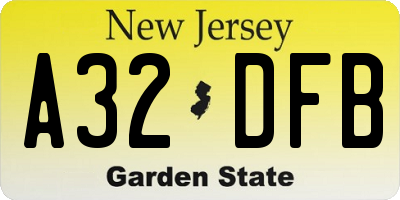 NJ license plate A32DFB