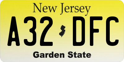 NJ license plate A32DFC