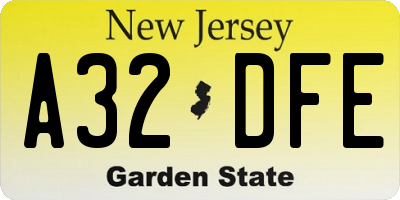 NJ license plate A32DFE