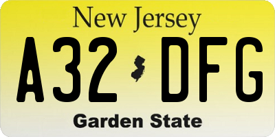 NJ license plate A32DFG