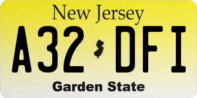 NJ license plate A32DFI