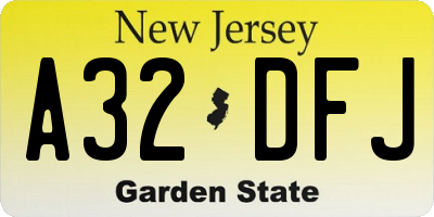 NJ license plate A32DFJ