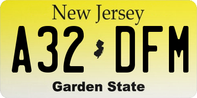 NJ license plate A32DFM