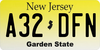 NJ license plate A32DFN