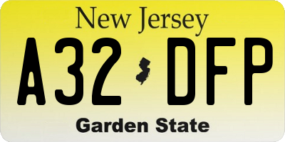 NJ license plate A32DFP