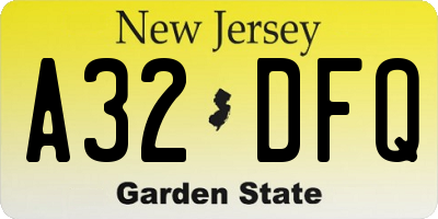 NJ license plate A32DFQ