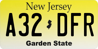 NJ license plate A32DFR