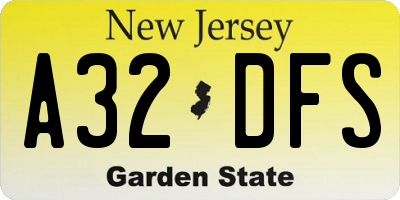 NJ license plate A32DFS
