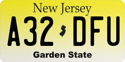 NJ license plate A32DFU