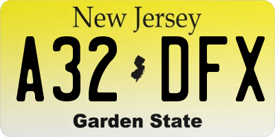 NJ license plate A32DFX
