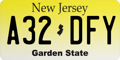 NJ license plate A32DFY