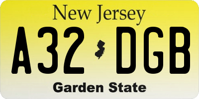 NJ license plate A32DGB
