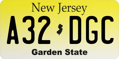 NJ license plate A32DGC