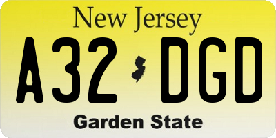 NJ license plate A32DGD
