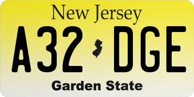 NJ license plate A32DGE
