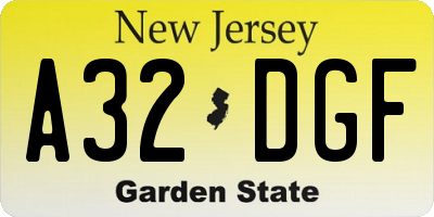 NJ license plate A32DGF