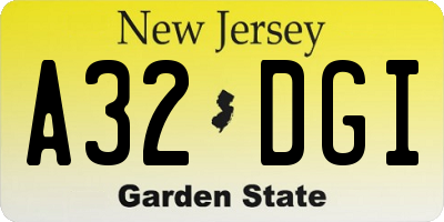 NJ license plate A32DGI