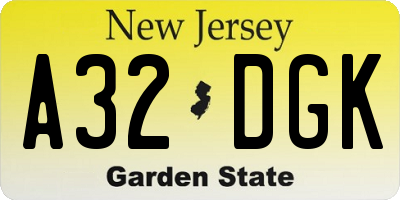 NJ license plate A32DGK