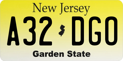 NJ license plate A32DGO