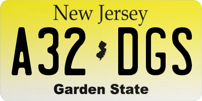 NJ license plate A32DGS