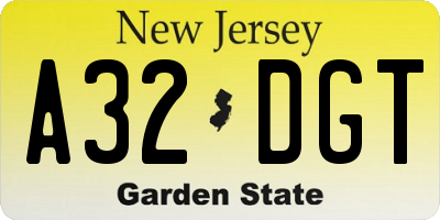 NJ license plate A32DGT