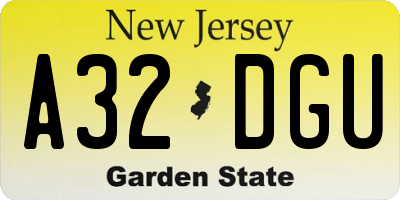 NJ license plate A32DGU