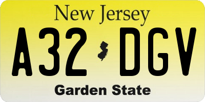 NJ license plate A32DGV
