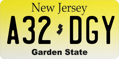 NJ license plate A32DGY