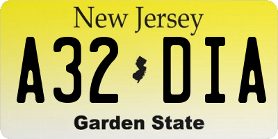 NJ license plate A32DIA