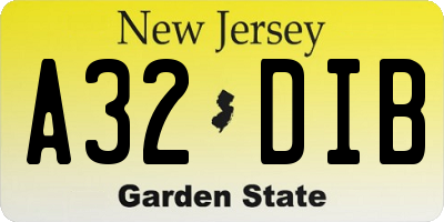 NJ license plate A32DIB