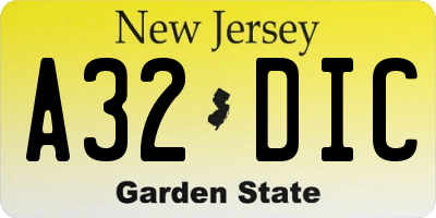 NJ license plate A32DIC
