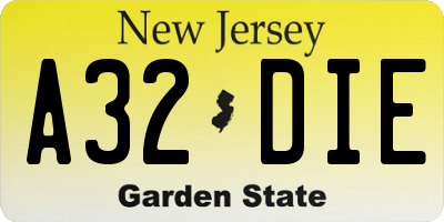 NJ license plate A32DIE