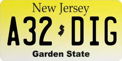 NJ license plate A32DIG