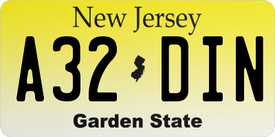 NJ license plate A32DIN