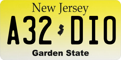 NJ license plate A32DIO