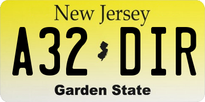 NJ license plate A32DIR