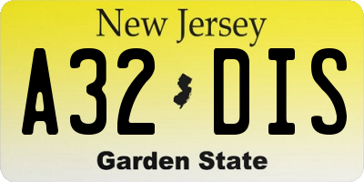NJ license plate A32DIS