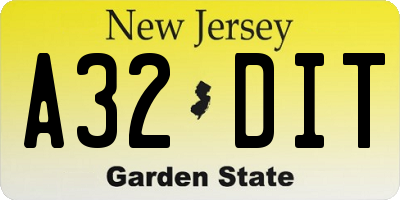 NJ license plate A32DIT