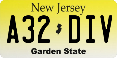 NJ license plate A32DIV