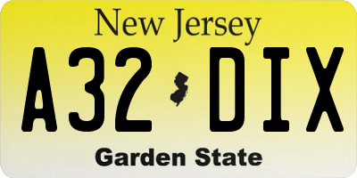 NJ license plate A32DIX