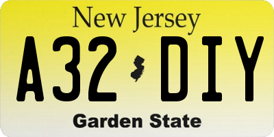 NJ license plate A32DIY