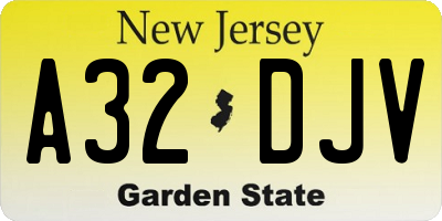 NJ license plate A32DJV