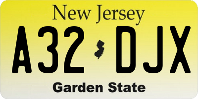 NJ license plate A32DJX