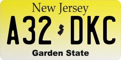 NJ license plate A32DKC