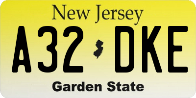 NJ license plate A32DKE