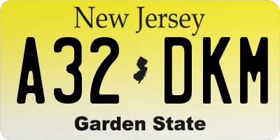 NJ license plate A32DKM