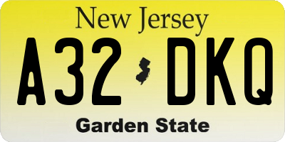 NJ license plate A32DKQ