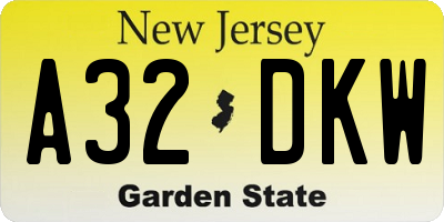 NJ license plate A32DKW