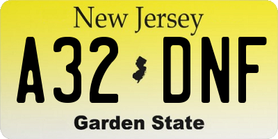 NJ license plate A32DNF