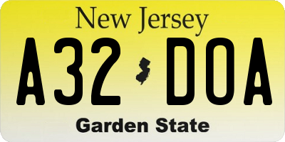 NJ license plate A32DOA